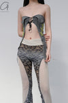 RUI fish scale stitching mesh flared pants RSS23KN06 nightfall black and gray gradient